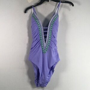 Becca By Rebecca Virtue Fiesta Plunge Swimsuit, Women's Size L - Purple